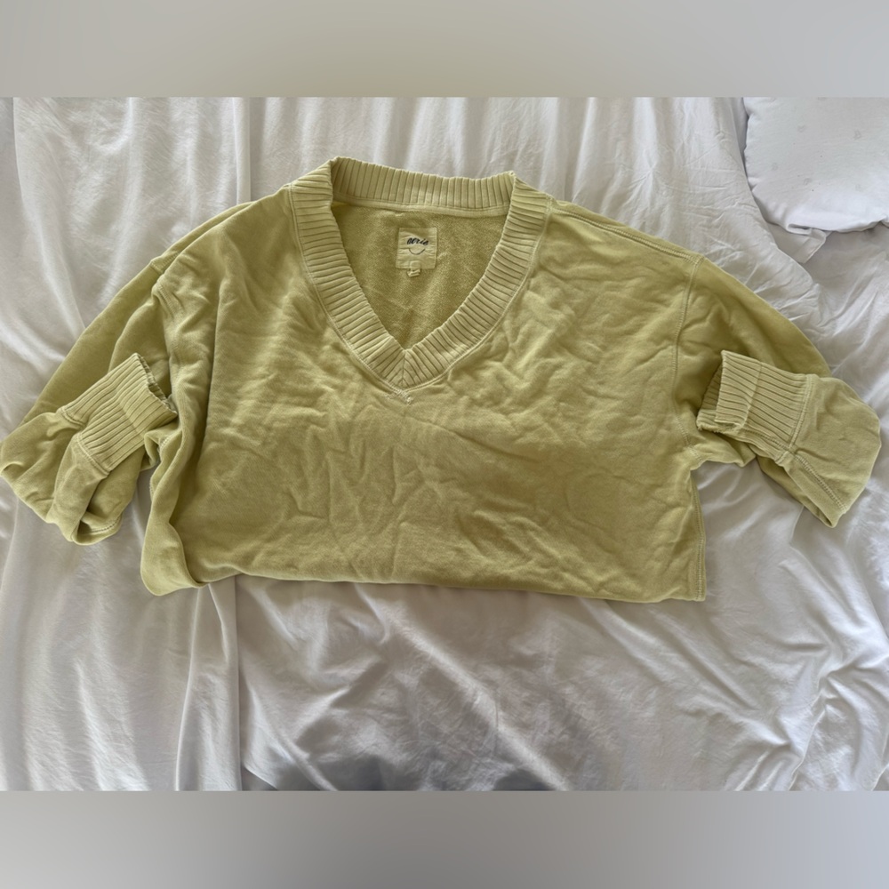 Aerie Crew Neck Sweater in Light Olive